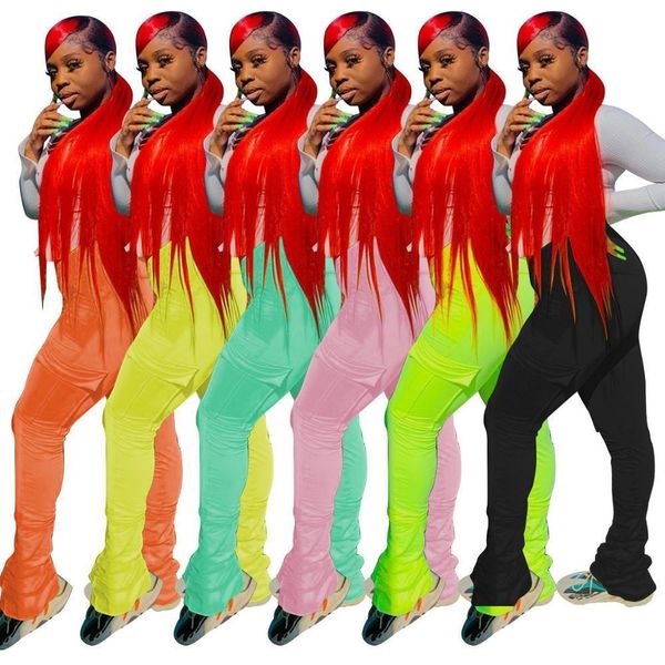 

summer neon color with pockets stacked sweatpants women joggers 2020 high waist flare ruched stacked leggings bell trousers pant, Black;white