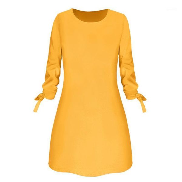 

casual dresses spring and summer ladies dress round neck solid color bow elegant loose mini party play slim z11181, Black;gray