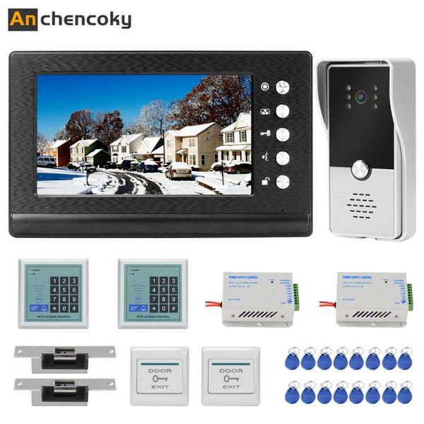 

anchencoky 7inch video intercom with lock video door phone system with exit unlock button nc-electric strike door lock home kit