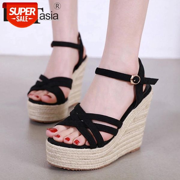 

doratasia elegant solid color female platform sandals sweet shallow date summer sandals women fashion high wedges shoes woman #5r7c, Black