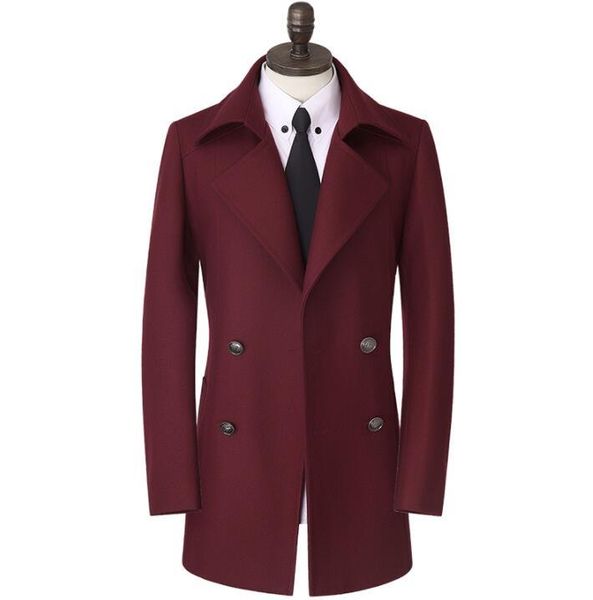 

red casual woolen coat men trench coats long sleeves middle length overcoat mens cashmere coat casaco masculino inverno england, Black