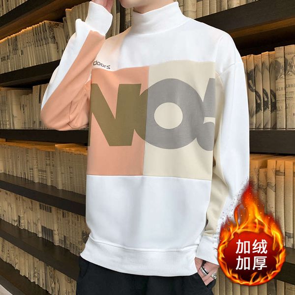 

half high collar men's sweater 2020 new / winter style plush long sleeve bottoming shirt loose fashion autumn wear clothes, Black