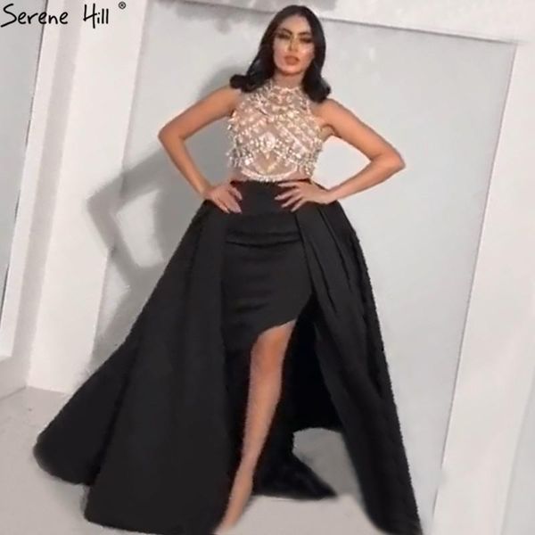 

black diamond perspective satin evening dress dubai design sleeveless luxury evening gowns 2019 serene hill la609721, White;black