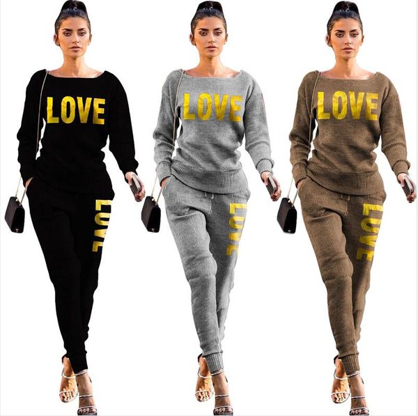 

women tracksuit designer knitted pullover sweater trousers outfit two piece clothing set sweater legging pants suit s-2xl 2021 e122106, White