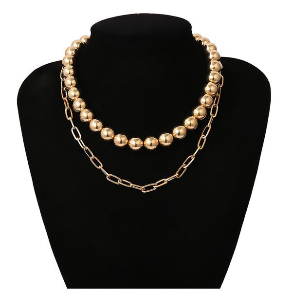 

stainless steel fashion personality ccb gold ball beads choker necklace women punk layered thick chain short collar gothic jewelry, Golden;silver