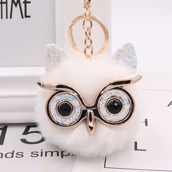 

factory luxury fashion red purple personalied candy colorful imitation rabbit owl fur bag car pendant cute animal plush fur owl keychain owl, Silver