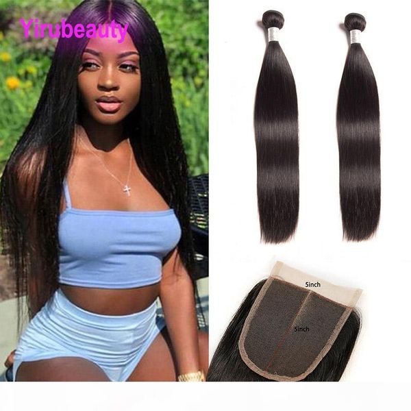 

virgin raw indian hair 2 bundles with 5x5 lace closure 8-30inch natural color straight human hair bundles with 5*5 lace size hair weft, Black;brown