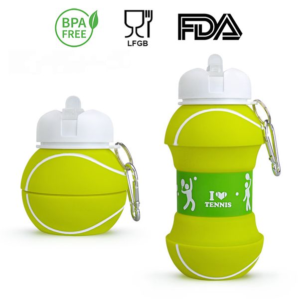 Yenilik Tenis Spor Su Şişesi Ile Saman Çevre Dostu Plastik Sızdırmaz Katlanabilir İçme Taşınabilir Drinkware 550 ml Y200330