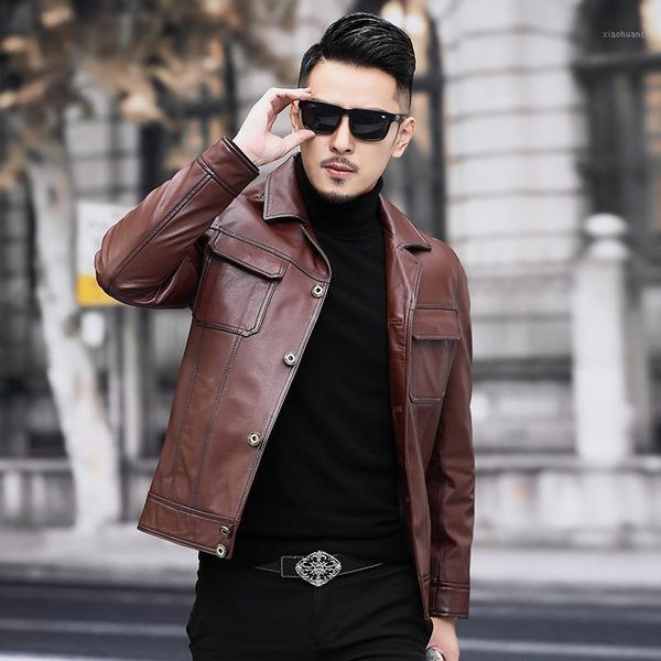 

genuine cow leather jacket autumn jacket men clothes 2019 streetwear bomber men coat plus size veste cuir homme my51491, Black