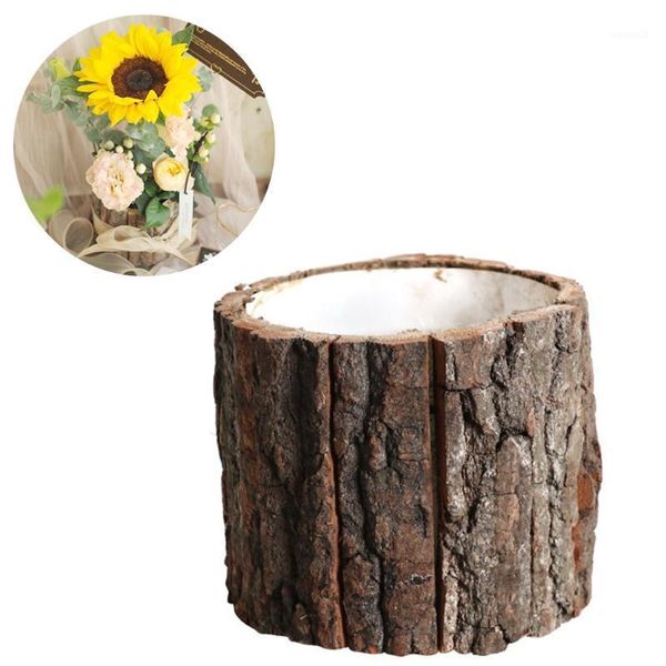 

wooden flower vase tree bark hug bucket flower packaging box birthday gift box flowerpot party wedding decor plants container1