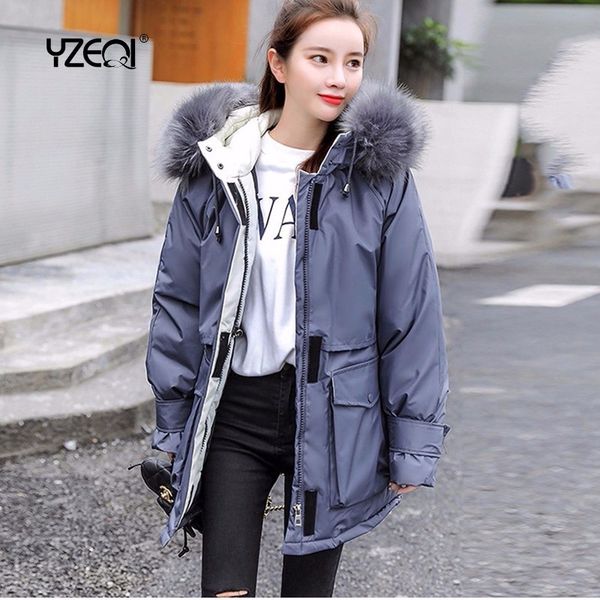 

yzeqi new winter snow parka women hooded cotton padded down jacket thick coat super warm outwear female coat 201019, Black