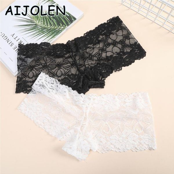 

women's panties aijolen oversized ladies lace boxer shorts black silk white flowers hollow underwear lightweight low-rise fashion, Black;pink