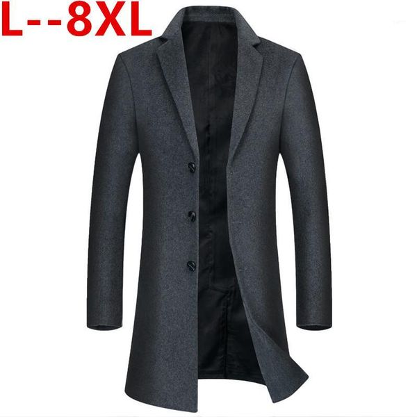 

plus 8xl 6xl 5xl men's wool coat winter warm solid color long trench jacket male single breasted business casual overcoat parka1, Black
