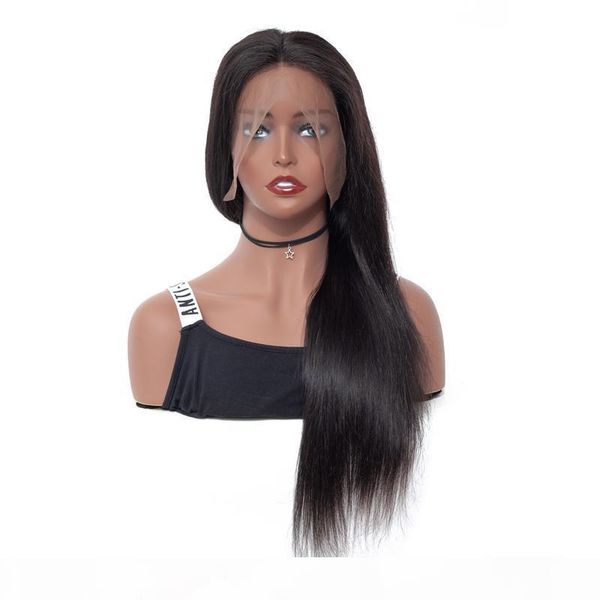 

brazilian silky straight long full lace wigs adjustable pre plucked silk base lace frontal glueless human hair wig for black women wholesale, Black;brown