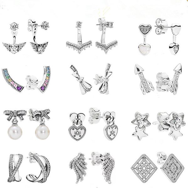 

925 sterling silver stud earrings classic wish rainbow pentagram earrings triangle ladies temperament fashion jewelry, Golden;silver