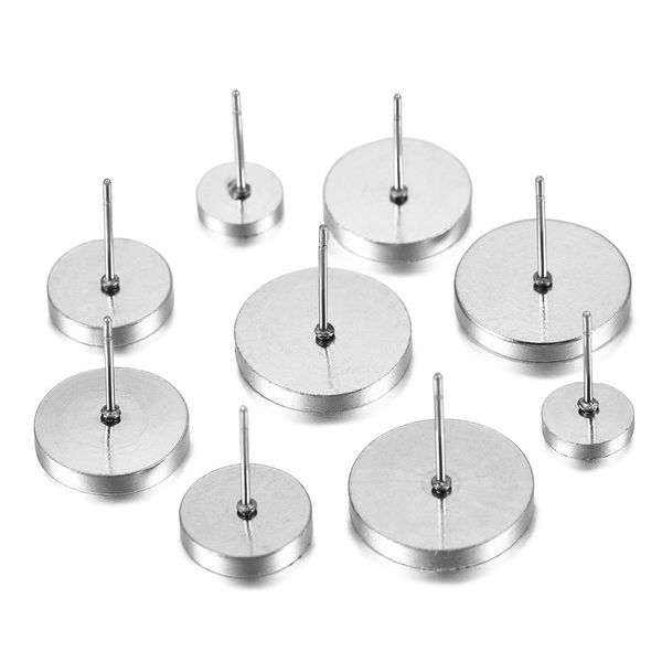 

10pcs / серия 6мм - 14мм сгущает нержавеющей стали blank серьга база кабошон камеи настройки ободок лоток для изготовления ювелирных изделий