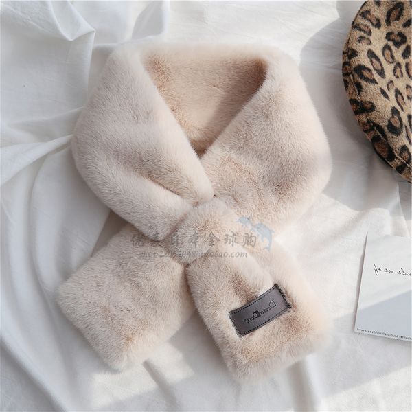 

japanese gp rabbit hair plush small scarf for women lovely versatile autumn and winter cross net red neck protection collar, Blue;gray