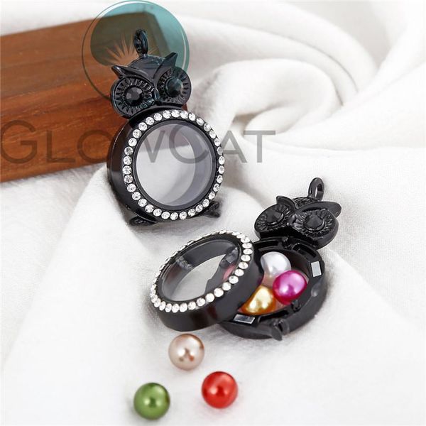 

black floating living memory rhinestone locket pendant fit 8mm pearl cage p charms pendant with steel chain necklace or no wmtquj, Gray