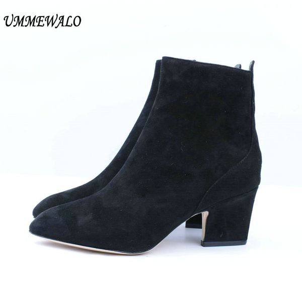 

ummewalo boots women suede leather high heel boots ladies casual autumn winter shoes qualiy pointed toe boots botines mujer y200723, Black