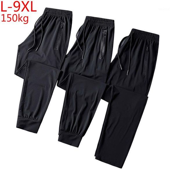 

new men loose waist full trousers ice cool net super large fashion casual printed pants elastic summer size 5xl 6xl 7xl 8xl 9xl1, Black