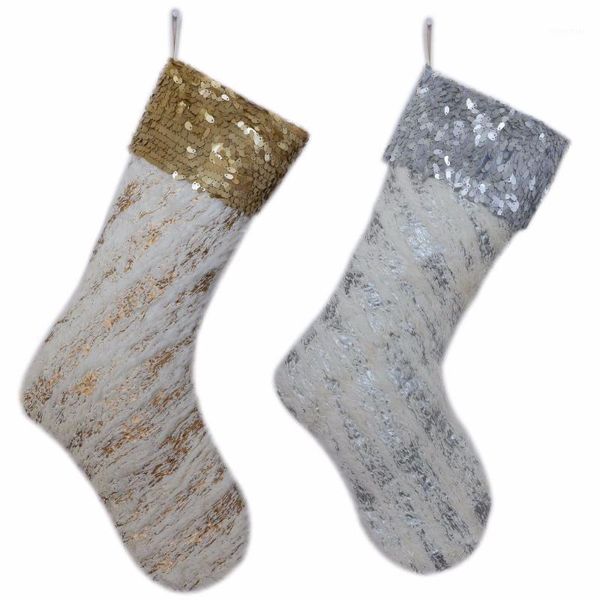 

christmas decorations gided bronzing printed blingbling with golden sequin cuff stocking tree decoration1