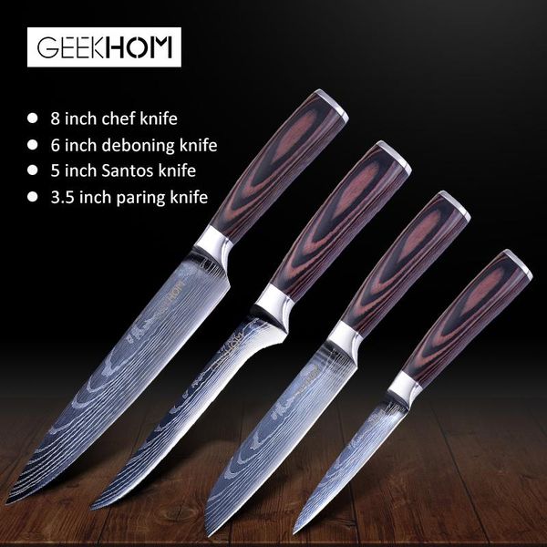 

японские кухонные ножи установить лазерный damascus шаблон шеф-повар нож острый santoku santoku santoku santoku cleaver нарезка утилита кули