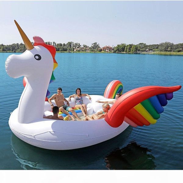 

new 6-8 person huge flamingo pool float giant inflatable unicorn swimming pool island for pool party floating boat hhe1360