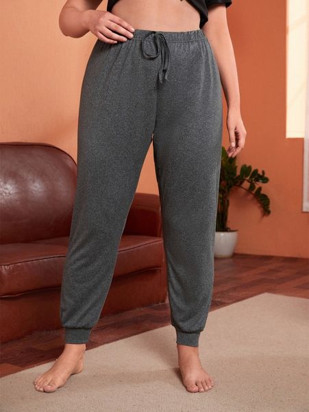 

plus knot front elastic waist sleep pants y2gn#, Black;white