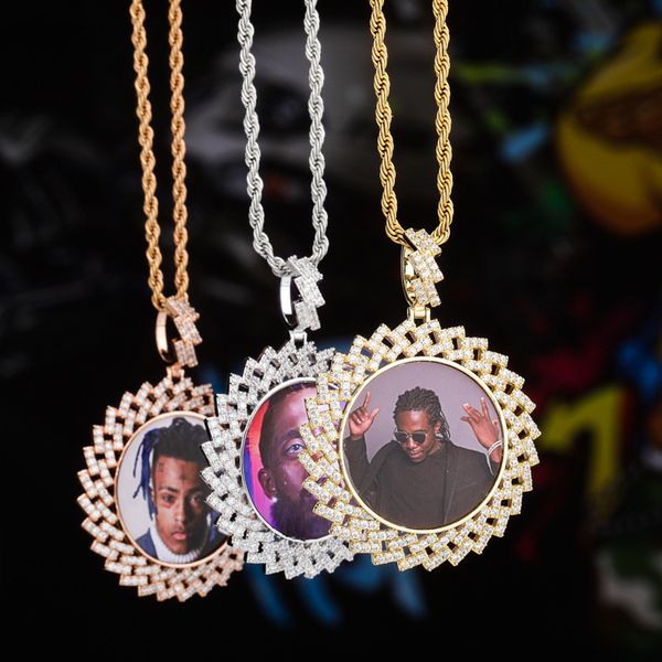 

custom memory p round medallions necklace pendant with 4mm tennis chain rope chain gold silver cubic zircon hip hop jewelry