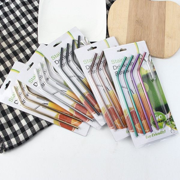 

5pcs /set 8 10 .5 inch 304 stainless steel metal straight /bent with brush reusable drinking straws 08outletcod8