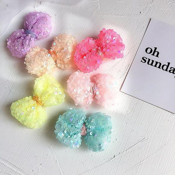 

hair accessories korea style sweet cute simple macarons colour flower bud sequin bow clip for girl fashion children's accessories1, Slivery;white