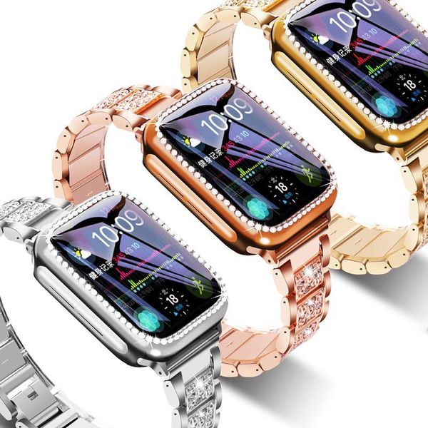 

band + case metal strap for watch series 5 strap 40mm 44mm diamond ring 38mm 42mm stainless steel bracelet iwatch qylxgh, Black;brown