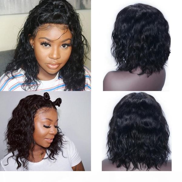 

brazilian lace wig wavy human hair lace front wig with baby hair pre plucked hairline bob wig 8-16 inch, Black;brown