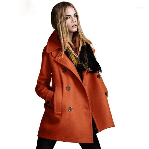 

fashion new style autumn loose style solid wool double-breasted outerwear women coats european style 1, Black