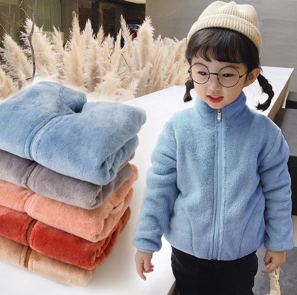 

girls jackets boy babies thick coat kids fashion cardigans fashion solid color jacekts casual outwear wholesale, Blue;gray