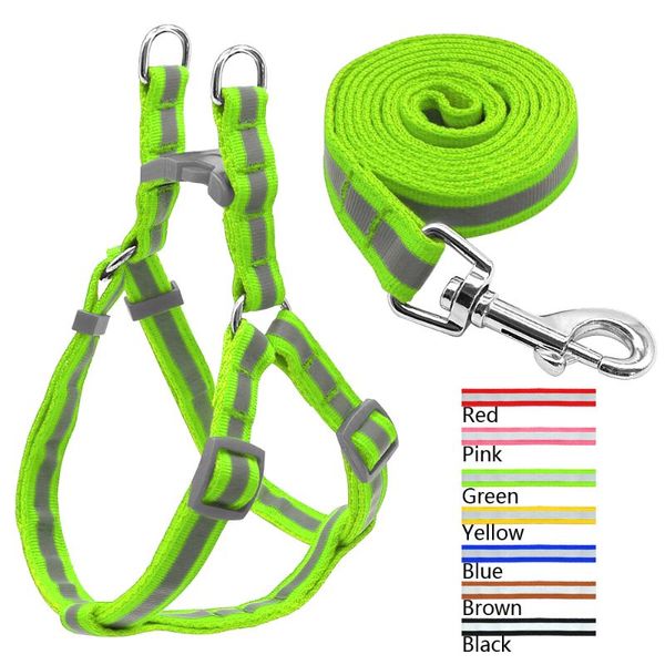 

dog collars & leashes 7 colors nylon reflective harness leash lead set for small medium dogs puppy chihuahua yorkie s m