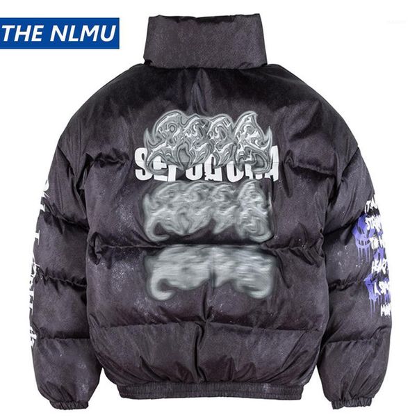 

2019 winter hip hop jacket parkas illusion graffiti streetwear men women harajuku padded jacket coat warm outwear couple hc0091, Black