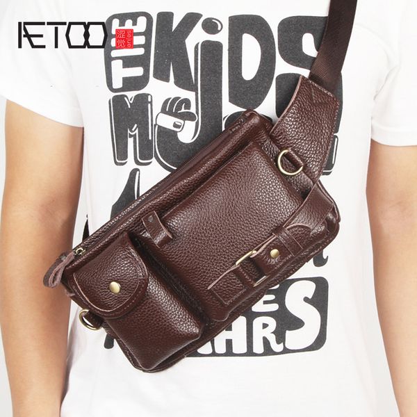 

hbp aetoo men's leather purse, head leather multi-functional sports chest bag, mobile phone casual stiletto bag