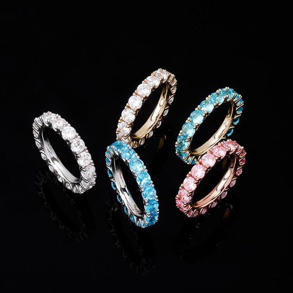 

hip-hop 4mm ring round zircon women's hip hop genuine gold plated jewelry ring the gift for women and girls, Silver