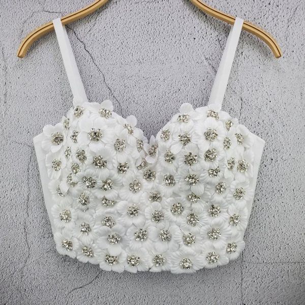 

bra diamond beading flowers push up bralet women's corset bustier bra night club party cropped vest f2047, White