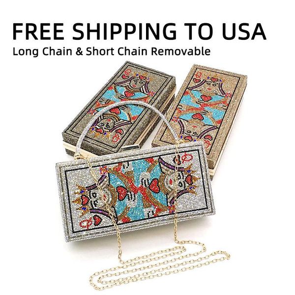 

evening bags fashion women party shoulder bag crystal queen cross body q playing cards purses