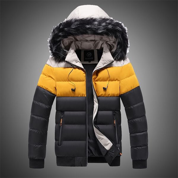 Пуховая куртка мужская зимняя куртка меховой воротник с капюшоном пальто толщиной пальто мужчины Parkas вниз куртка хлопок внутри теплого плюс размер 4xL 5xL 201026