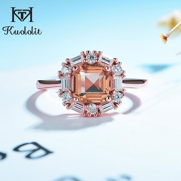 

kuololit 585 rose gold asscher diaspore gemstone real 925 sterling silver ring for women luxury ring for bride romantic birthday1, Golden;silver