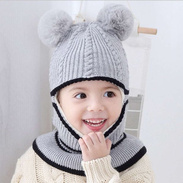 

warming children's wool head cover, neck integrated hat, baby plush, face and ear mask for children aged 1-5 77tb77tbfzkw, Red;brown