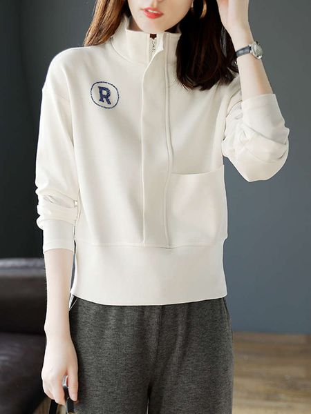 

baoshi li small standing collar letter plush sweater for women autumn / winter 2020 new solid color pullover korean loose top, Black