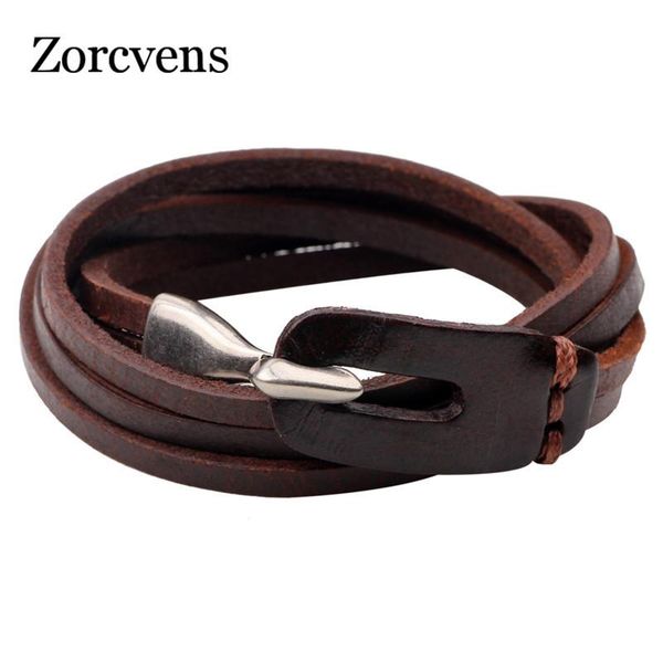 

link, chain zorcvens men and women vintage hooks multilayer wrap bracelet leather charm bracelets bangles jewelry accessories, Black