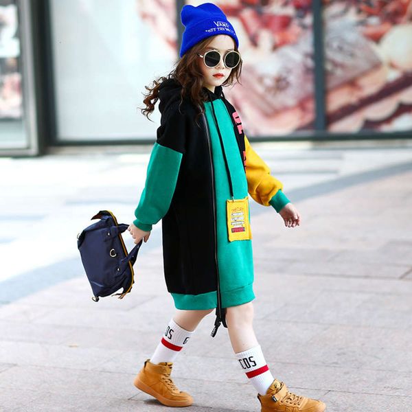 

korean autumn winter 2020 new children's hooded color contrast medium and large girls' plush sweater z1kuaf4q, Black