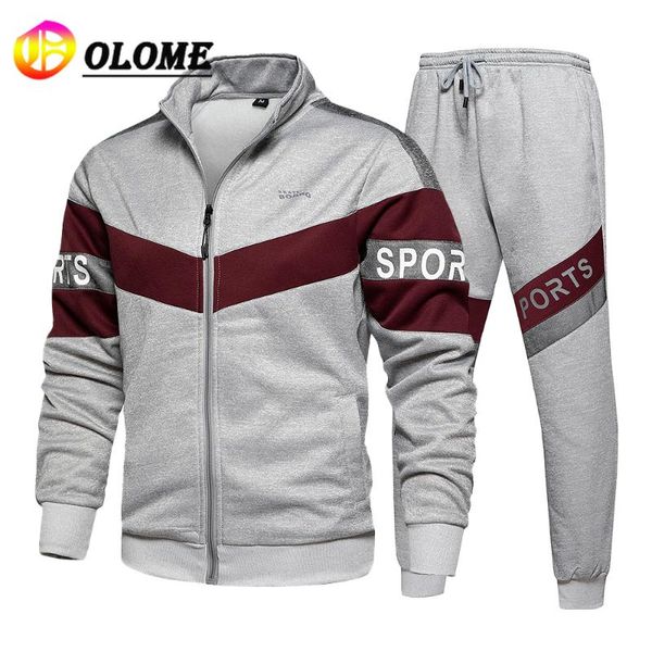 

men's tracksuits autumn winter casual warm men clothes set cotton fashion sweatshirt sweatpants sweat suits 2 piece sets 2021, Gray