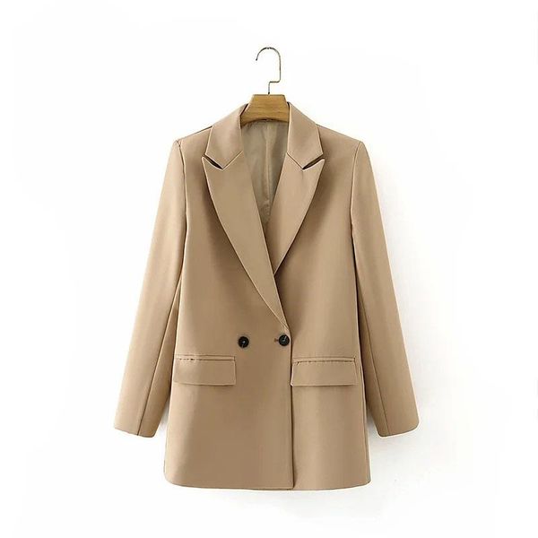 

women's suits & blazers fashion chic office ladies notch lapel pockets temperament khaki double breasted suit jacket women, White;black
