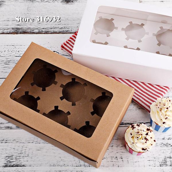 

gift wrap kraft white large 6 cups cake cupcake /cupcakes macaroon box/boxes with buttom 10pcs wholesale
